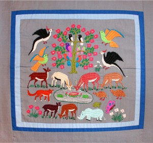 Hmong story cloth with animals. Image from HmongEmbroidery.org