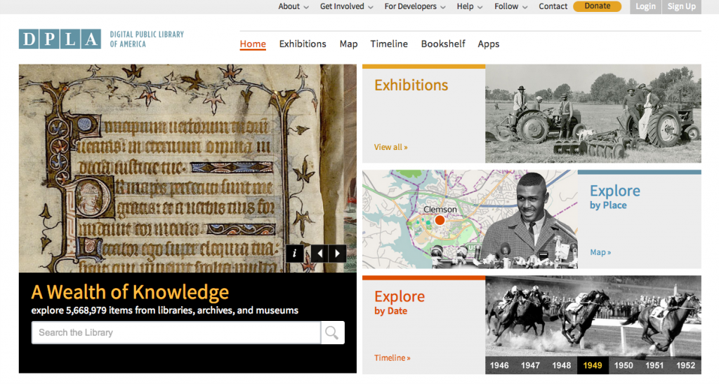 screen-capture image of DPLA front page