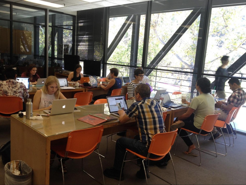 WikiAPA editors hard at work at the ArtCenter Library! Credit: Simone Fujita