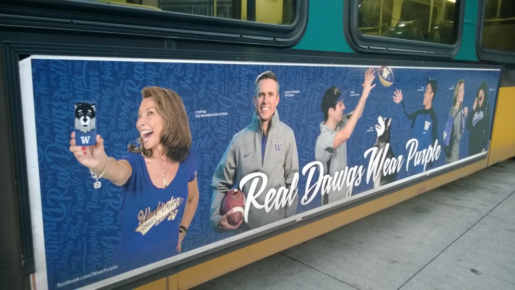 Del Rosario appears on a Metro bus ad, showing off her school pride.